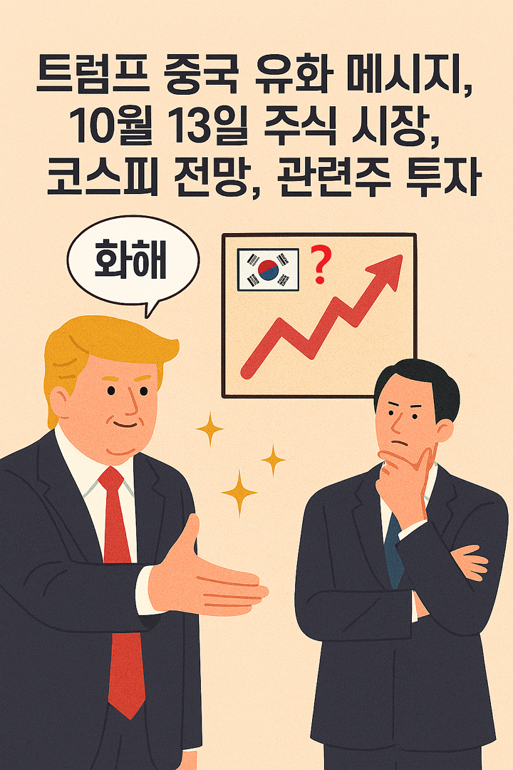 트럼프 중국 유화 메시지, 10월 13일 주식 시장, 코스피 전망, 관련주 투자