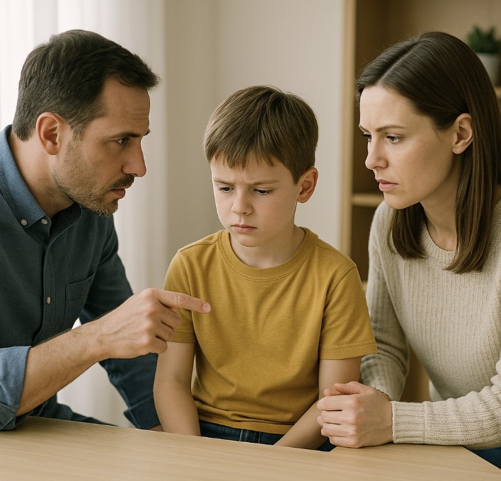 훈육하는 부모의 사진