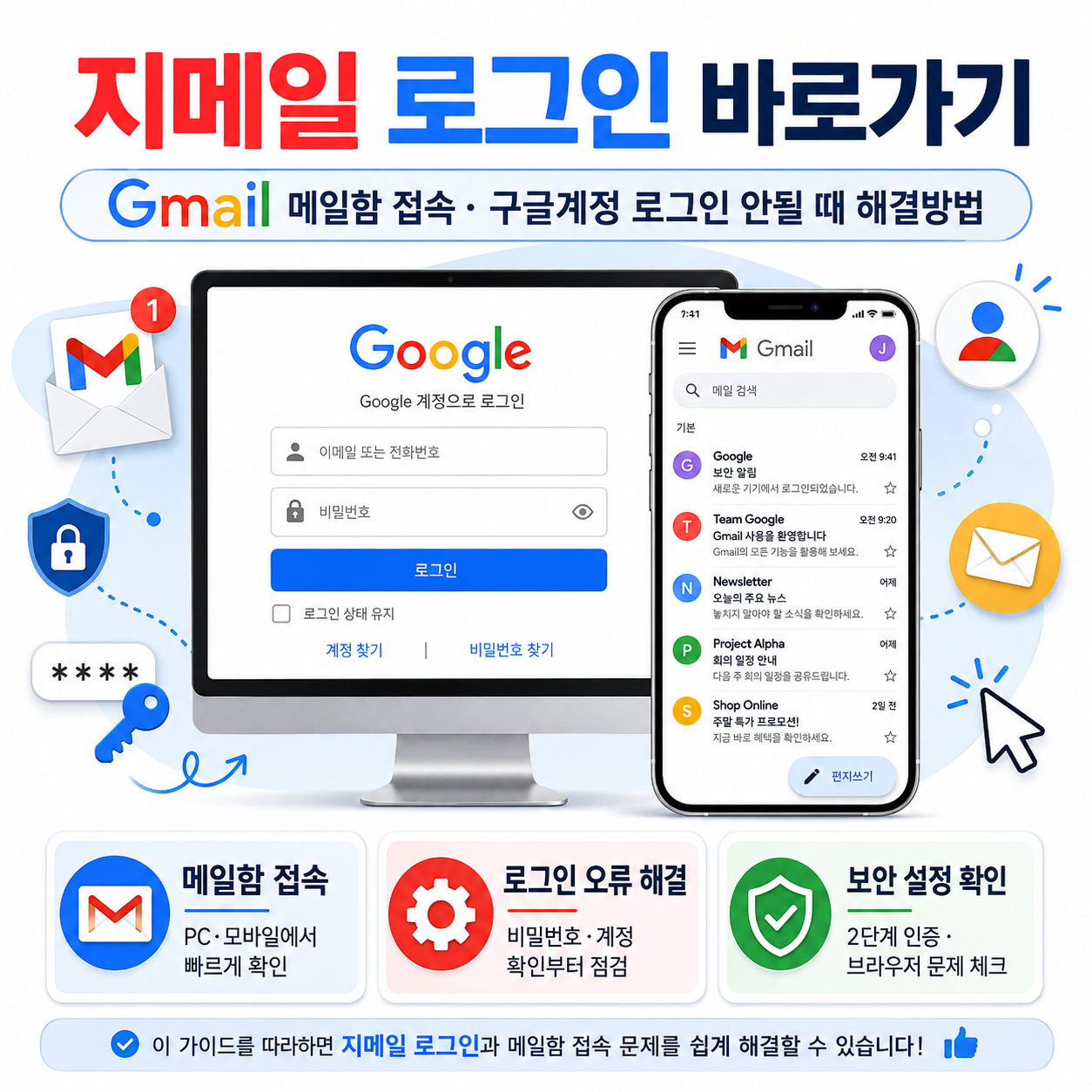 지메일 로그인 바로가기｜Gmail 메일함 접속&middot;구글계정 로그인 안될 때 해결방법