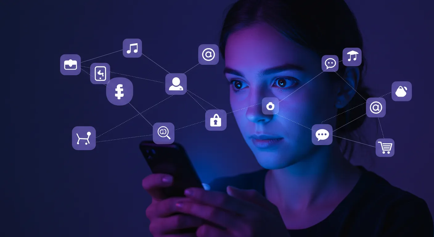 디지털 발자국을 남기고 있는 여자 모습