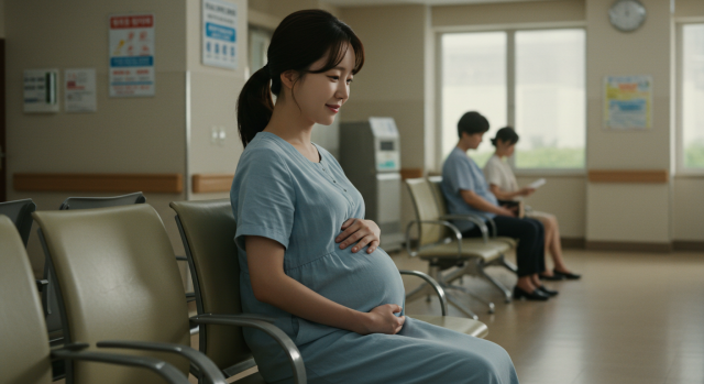 산부인과 대기실에서 순서를 기다리는 임산부들