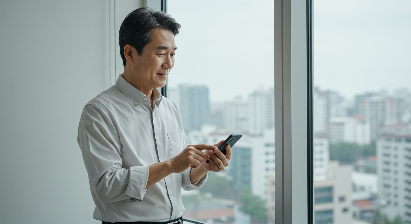 사진을 확인하는 남성