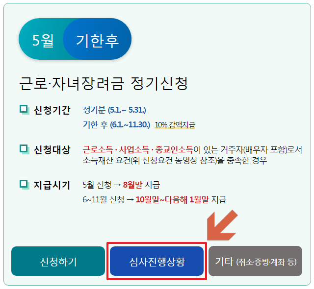 근로장려금 심사 진행 상황