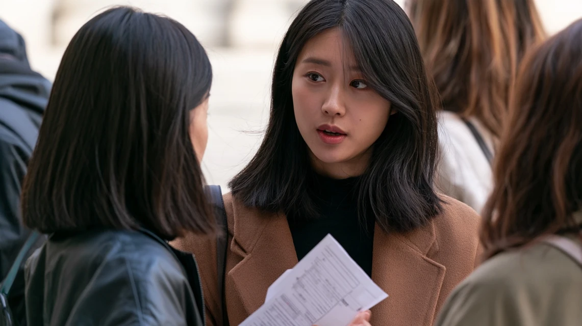 휴대폰 메시지를 보며 차분히 생각하는 회원