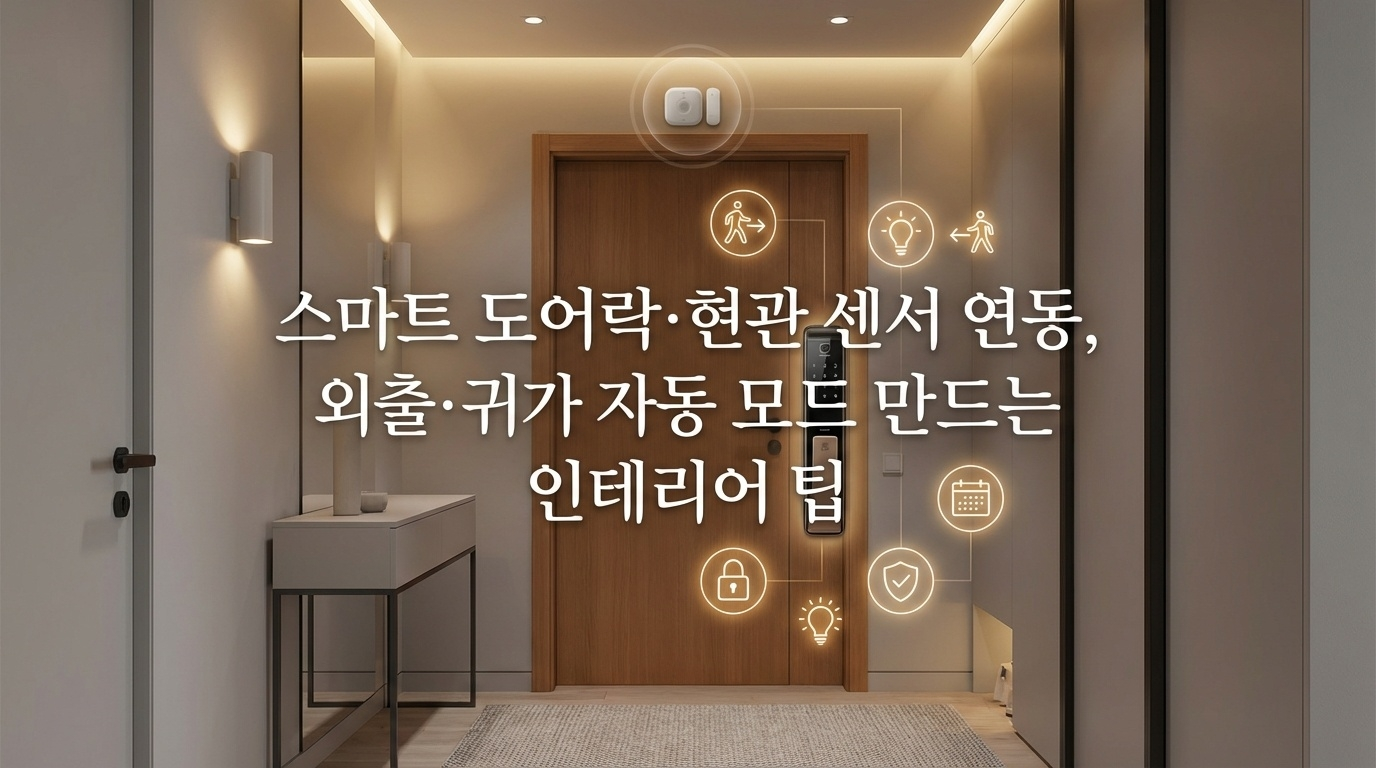스마트 도어락&middot;현관 센서 연동으로 외출&middot;귀가 자동화 완성! 조명&middot;에어컨&middot;보안 카메라 자동 제어, 월 5000원 전기요금 절약, 인테리어 팁까지. 삼성 스마트싱스&middot;구글홈 설정법과 실사용 후기 총정리