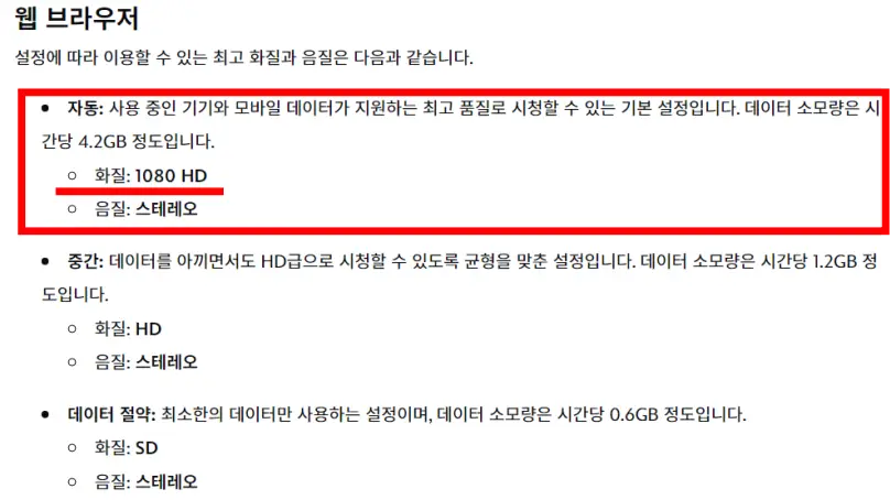 디즈니플러스-고객센터-PC-화질지원현황