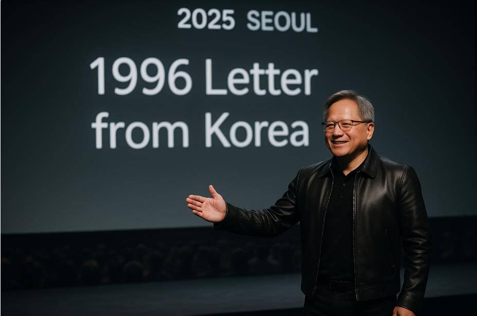 2025년 서울에서 이건희의 서신을 회상하는 젠슨 황의 모습