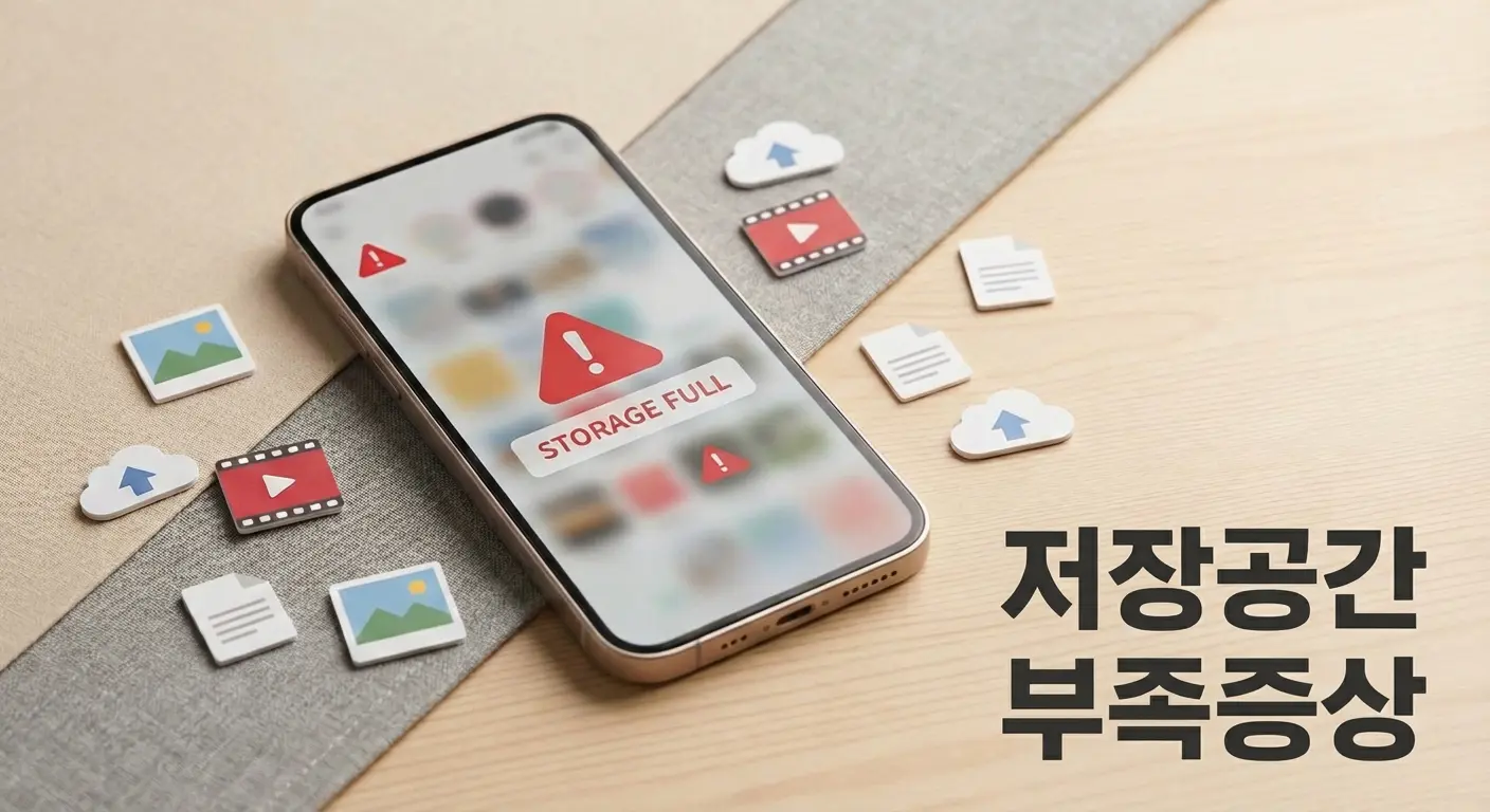휴대폰 저장공간 부족으로 다양한 오류가 발생하는 상황을 설명하는 이미지