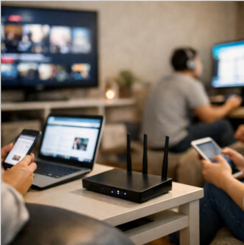 여러 기기가 동시에 인터넷을 사용하는 환경 모습