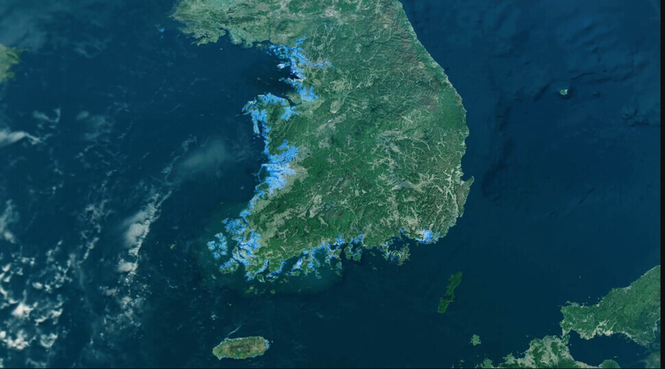 향후 한반도에 해수면 상승으로 침수되는 지역