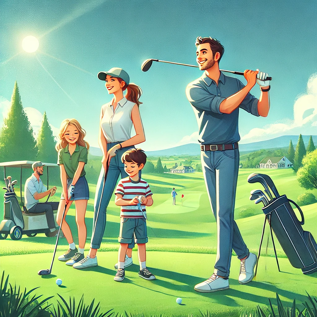 가족이 함께 골프를 치는 모습