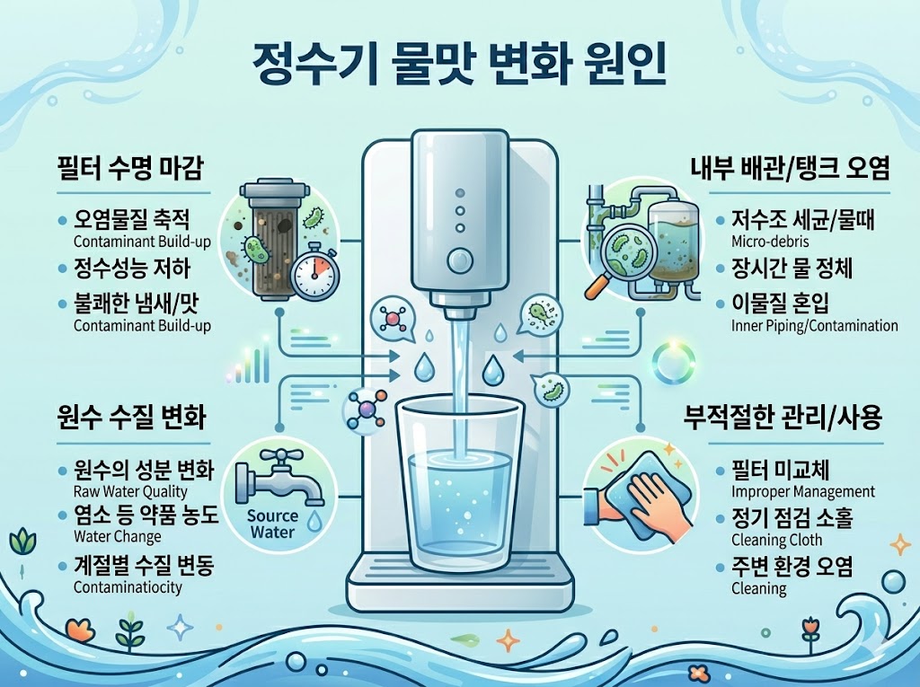 정수기 물맛 변화 원인 설명 이미지