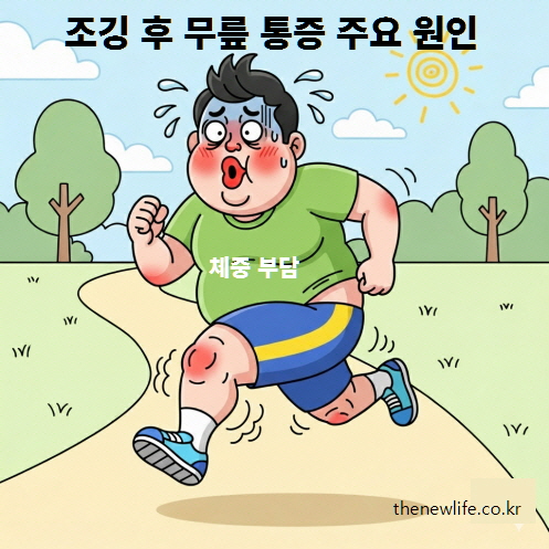 체중 부담으로 인해 조깅 후 무릎 통증을 겪는 과체중 남성 러너 일러스트