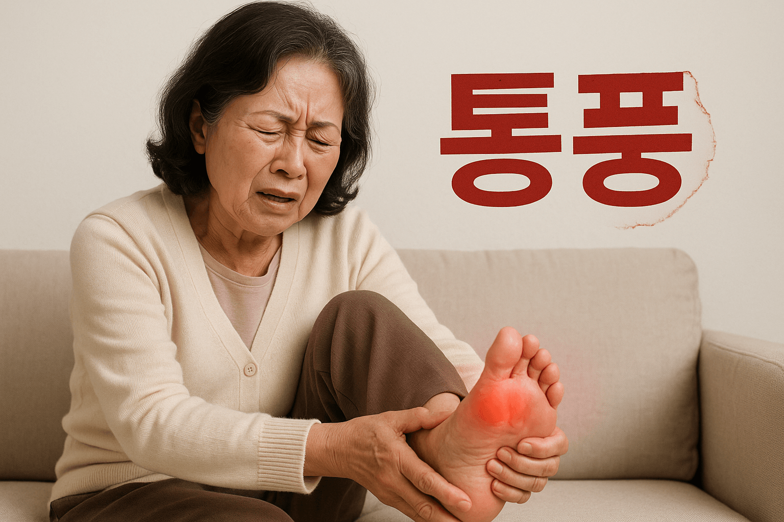통풍으로 고통을 호소하고 있는 노인