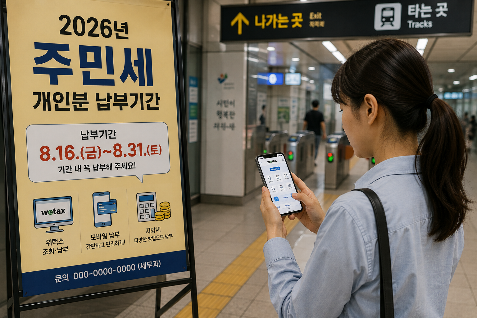 지하철역 주민세 납부 안내와 위택스 앱