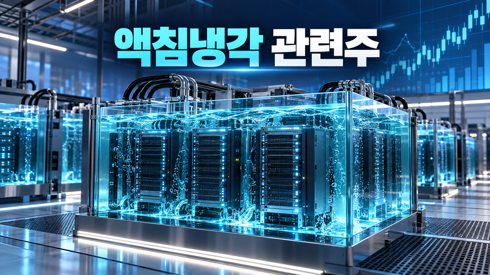 AI 서버와 냉각유 탱크를 표현한 액침냉각 관련주 대표 이미지