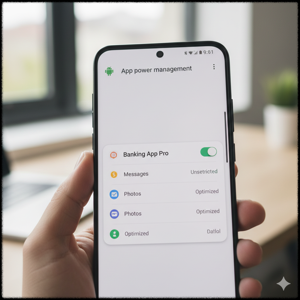 Android 설정에서 앱을 배터리 최적화 예외로 등록하는 모습