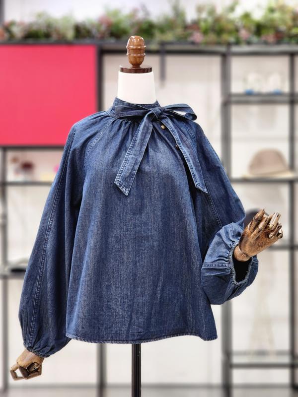 나인스텝 데님리본블라우스 N24DM4106