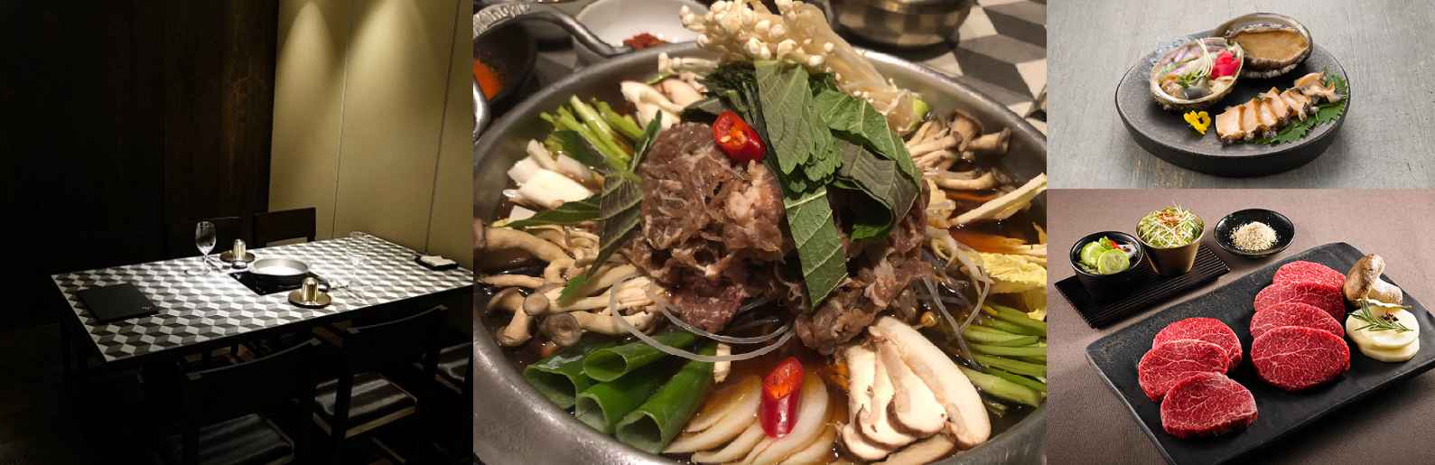 창고43 강남점의 내부 사진과 음식 사진.