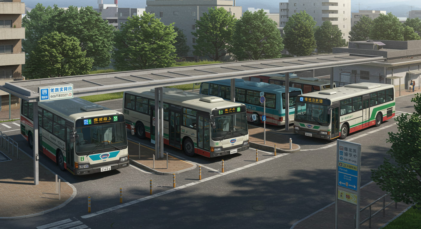 후쿠오카 버스 정류장과 니시테츠 및 후쿠오카 시영 버스