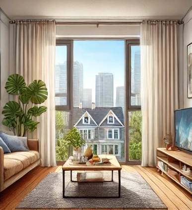 실내의 모습과 가운데 탁상이 있는 모습