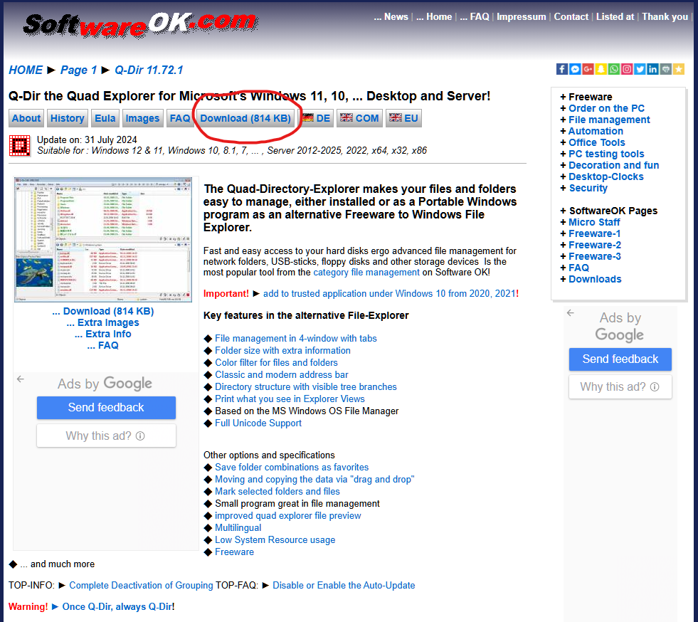 Q-Dir 개발자 홈페이지