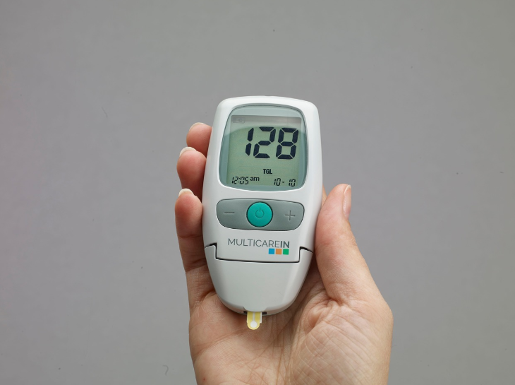 혈당측정기로 혈당을 재고있는 모습