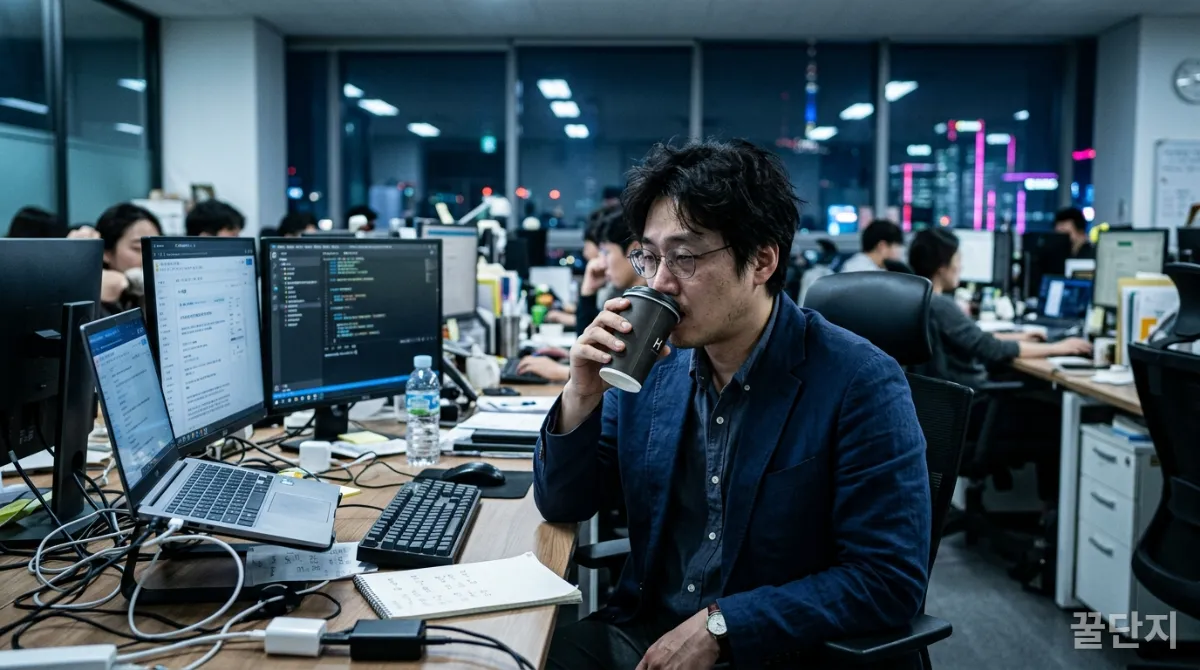 수면 부족으로 지쳐 보이는 한국 직장인의 모습