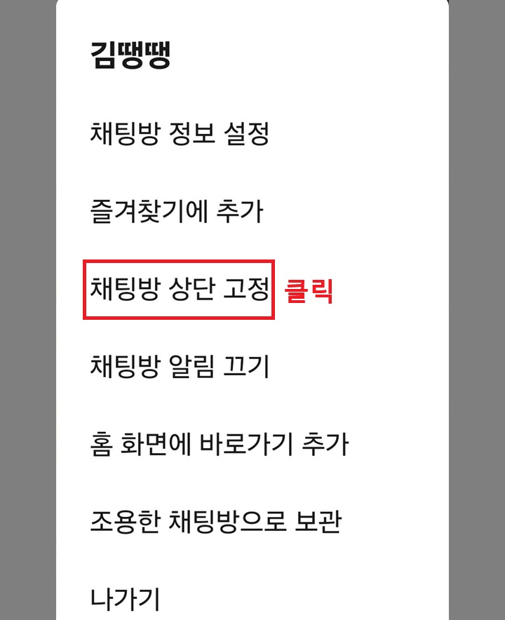 메뉴창에 채팅방 상단 고정 메뉴 보임
