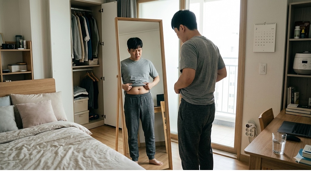 복부 비만과 지방간의 상관관계를 확인하는 모습