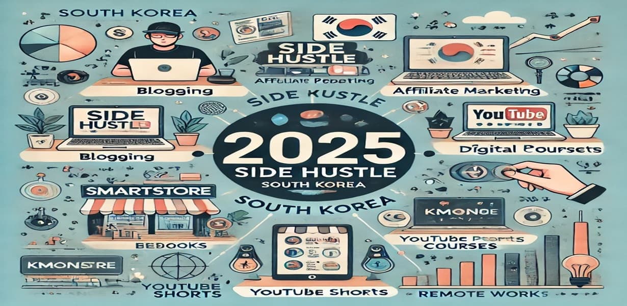 2025 부업 트렌드 인포그래픽 – 블로그, 제휴마케팅, 전자책, 유튜브 쇼츠, 스마트스토어 등 다양한 수익 플랫폼 시각화 이미지