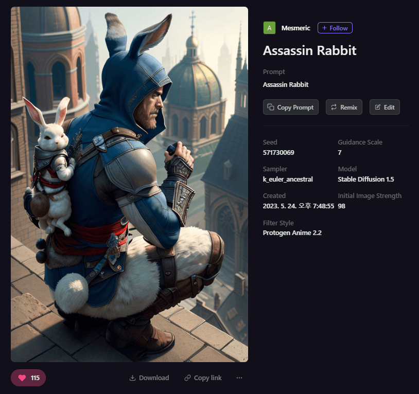 Playground AI 그림 - 암살자와 토끼