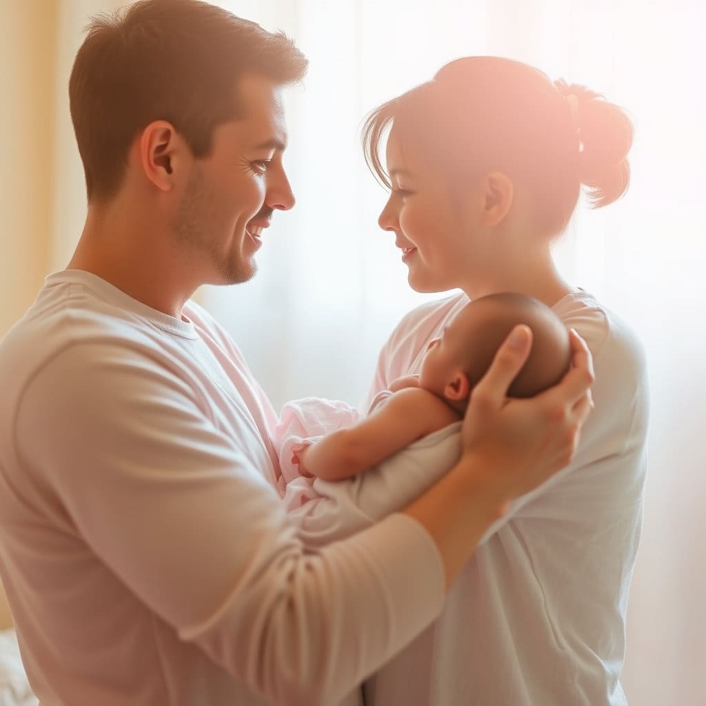 부모가 아기를 안고 있거나, 아기와 눈을 맞추며 교감하는 모습을 담습니다. 부드러운 색감과 안정적인 구도로 편안함을 느끼게 합니다.