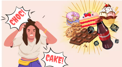 생리 전 호르몬 변화로 단 음식에 대한 식욕이 증가한 모습