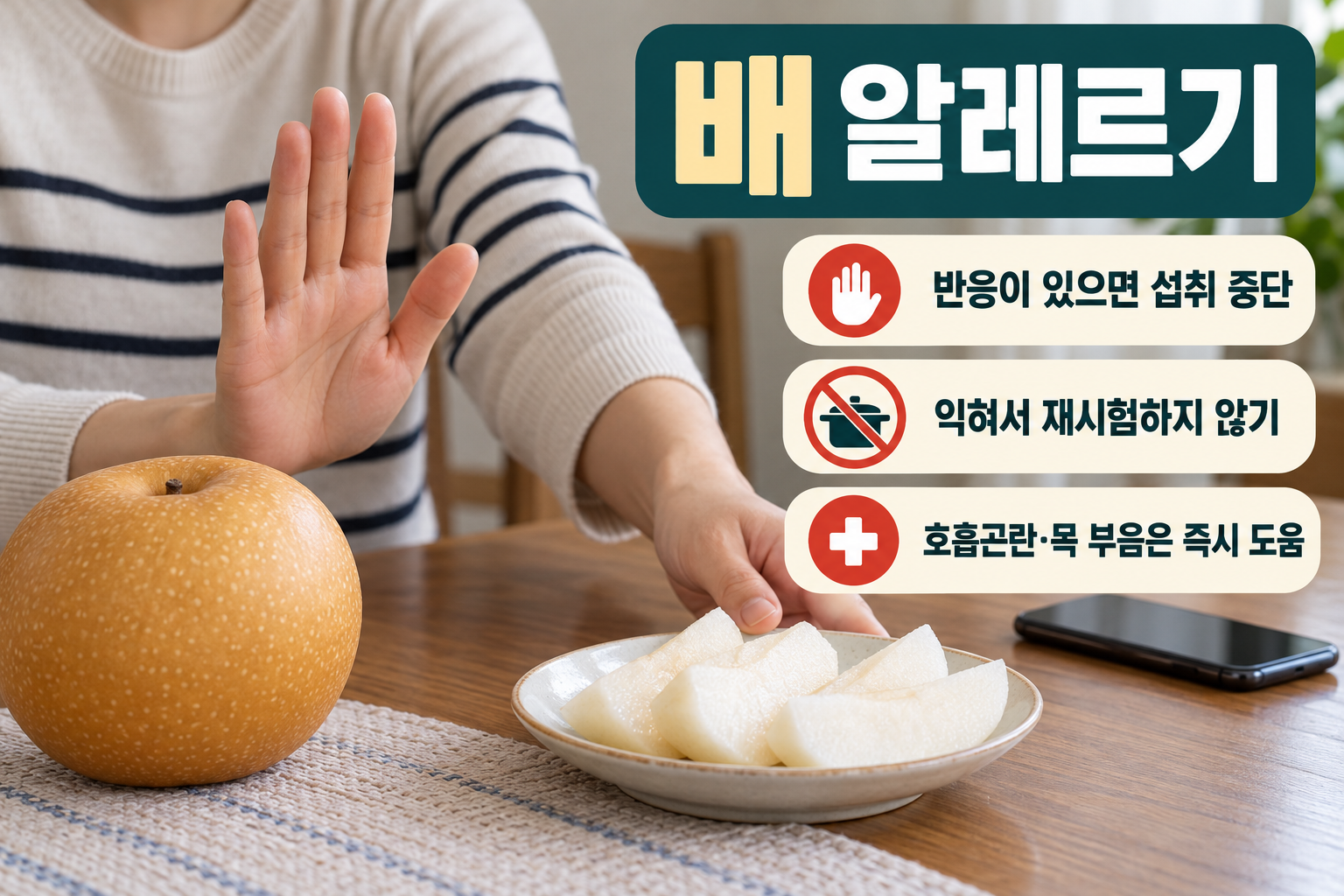 입안 반응은 소량으로 재시험하지 말고 멈추세요를 설명하는 질환별 실사 인포그래픽