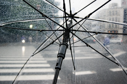 2024년 장마기간 기상청 예보 확인하기와 관련된 비오는 날 투명우산을 통해 보이는 도로 사진