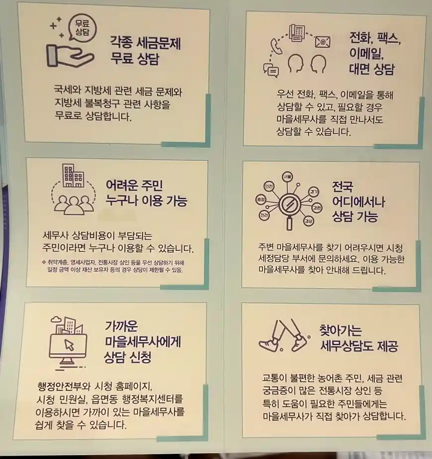 무료세무상담서비스에 대한 상세 안내 요약표 입니다.