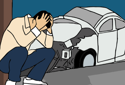 사고로 머리를 숙이는 남자