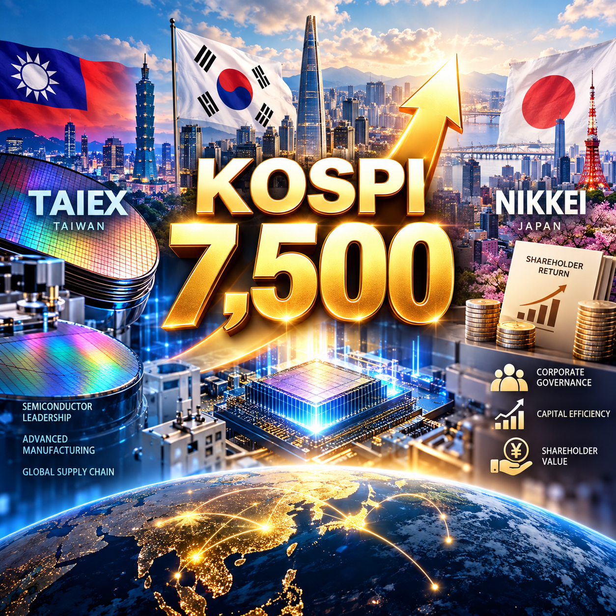 코스피 7500 돌파와 한국&middot;대만&middot;일본 증시 비교 이미지