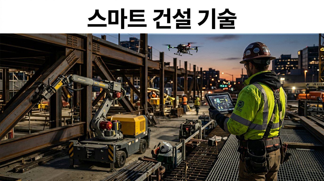 건설 현장에서 AI와 로봇 기술이 적용되는 모습을 보여주는 사진