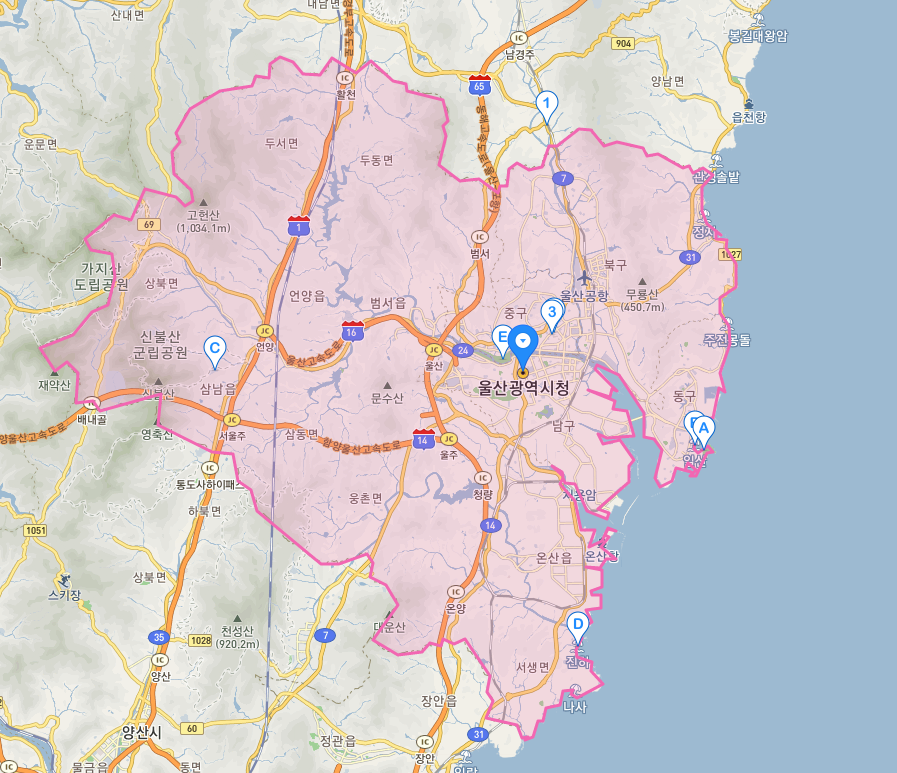 울산광역시와 청양군의 5차 재난지원금 사용지역 범위