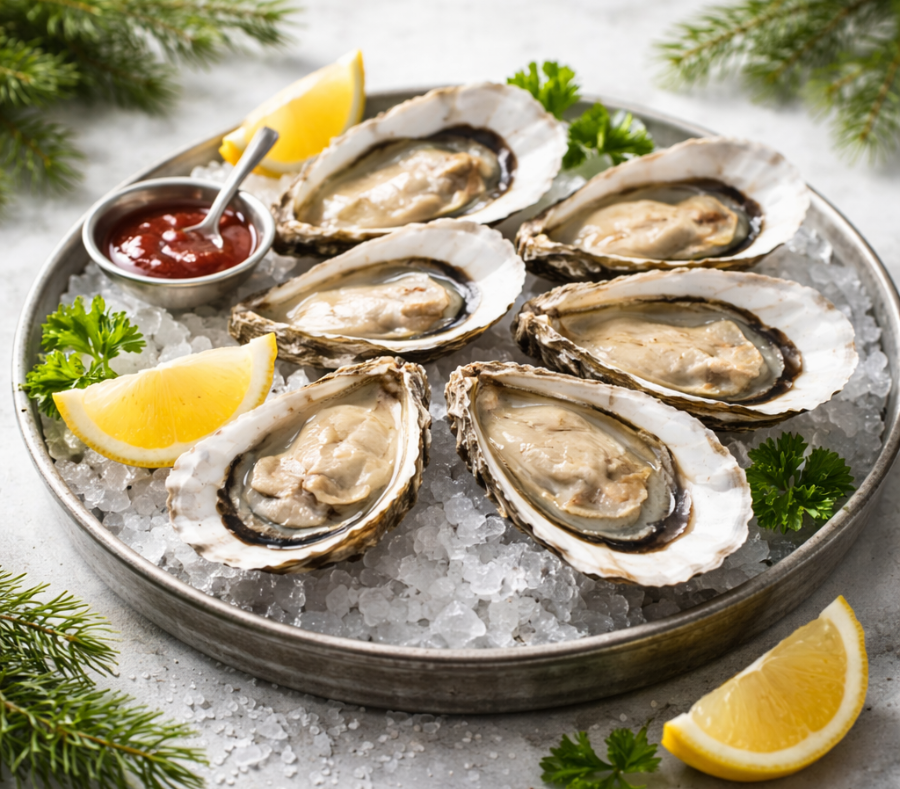 alt="얼음 위에 올려진 생굴, 겨울철 해산물 섭취 주의를 나타내는 이미지"