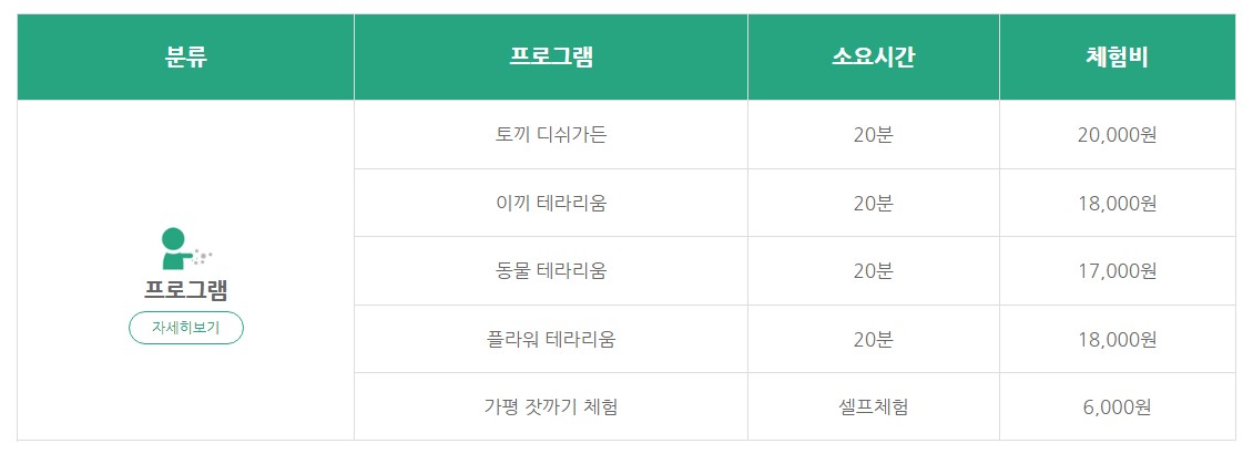 아침고요수목원 개인 체험 프로그램