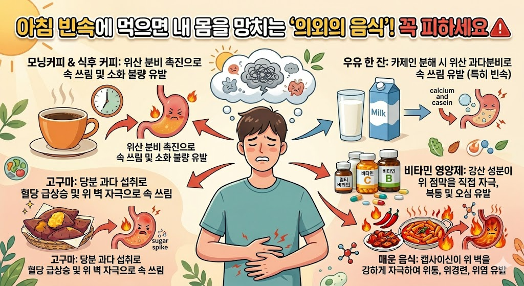 아침 빈속에 먹으면 내 몸을 망치는 '의외의 음식' 5가지! 꼭 피하세요