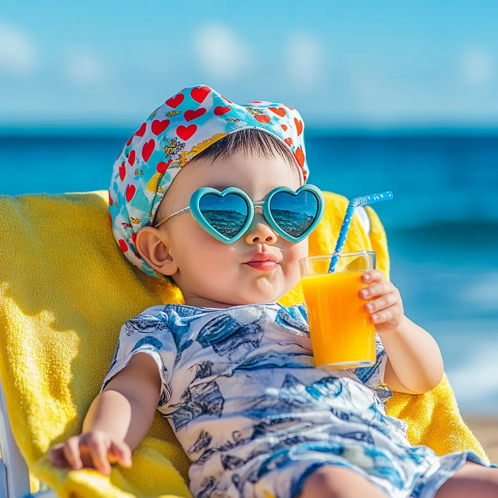 수도권 워터파크에서 쉬고 있는 귀여운 아기 이미지