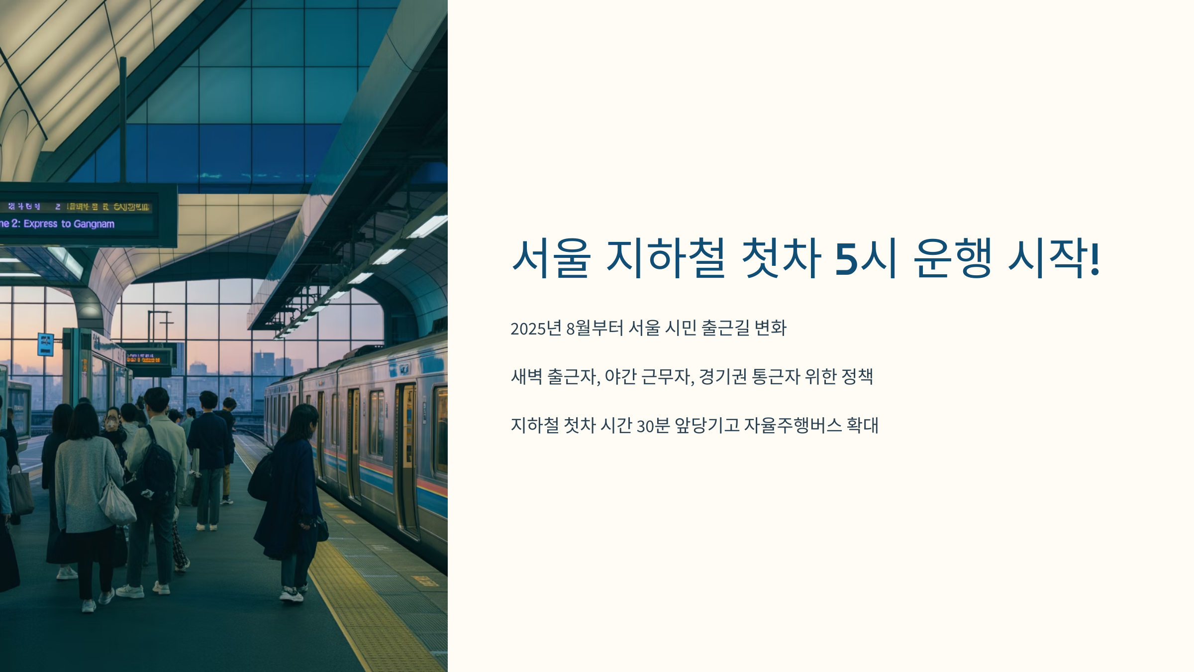 서울 지하철 첫차 5시 운행 시작