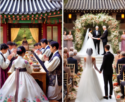 한국과 미국의 결혼식 모습 이미지