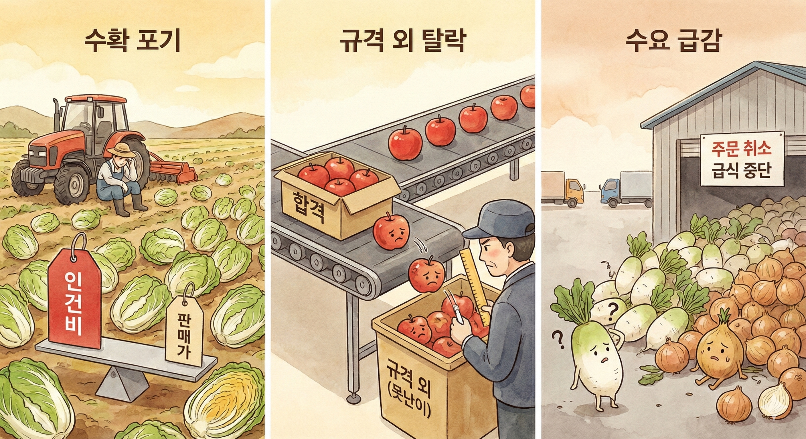 수확포기, 규격 외 탈락, 수요급감