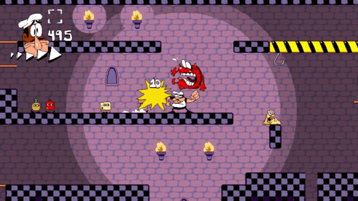 피자타워에서-주먹으로-치즈-몬스터를-처치하는-화면