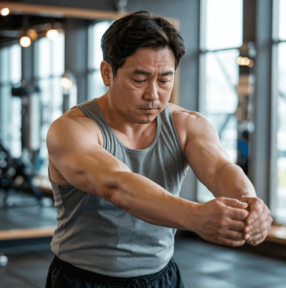 스트레칭을 하고 있는 30대 남성